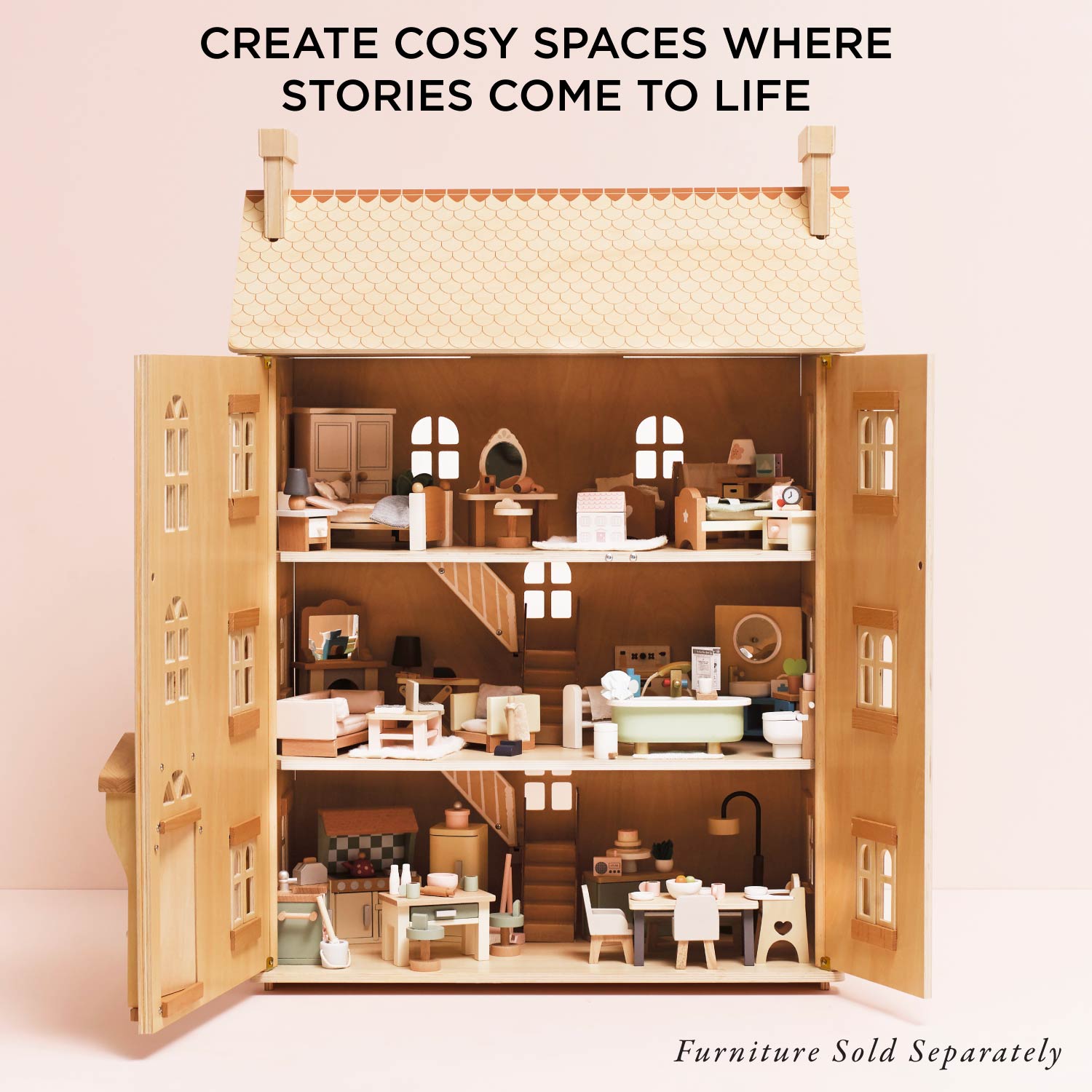 The Grand Natural Wood Doll House