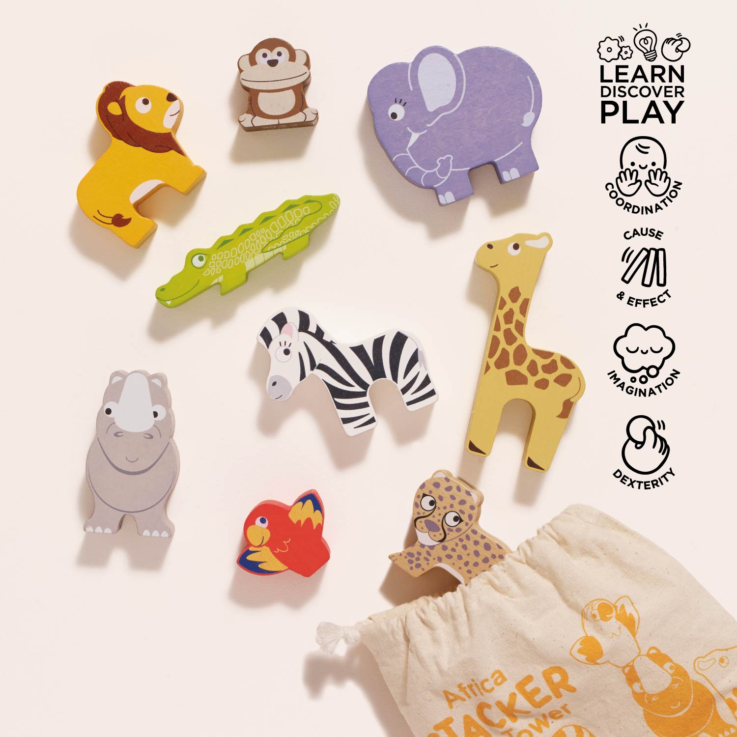 African Safari Stacking Animals & Bag
