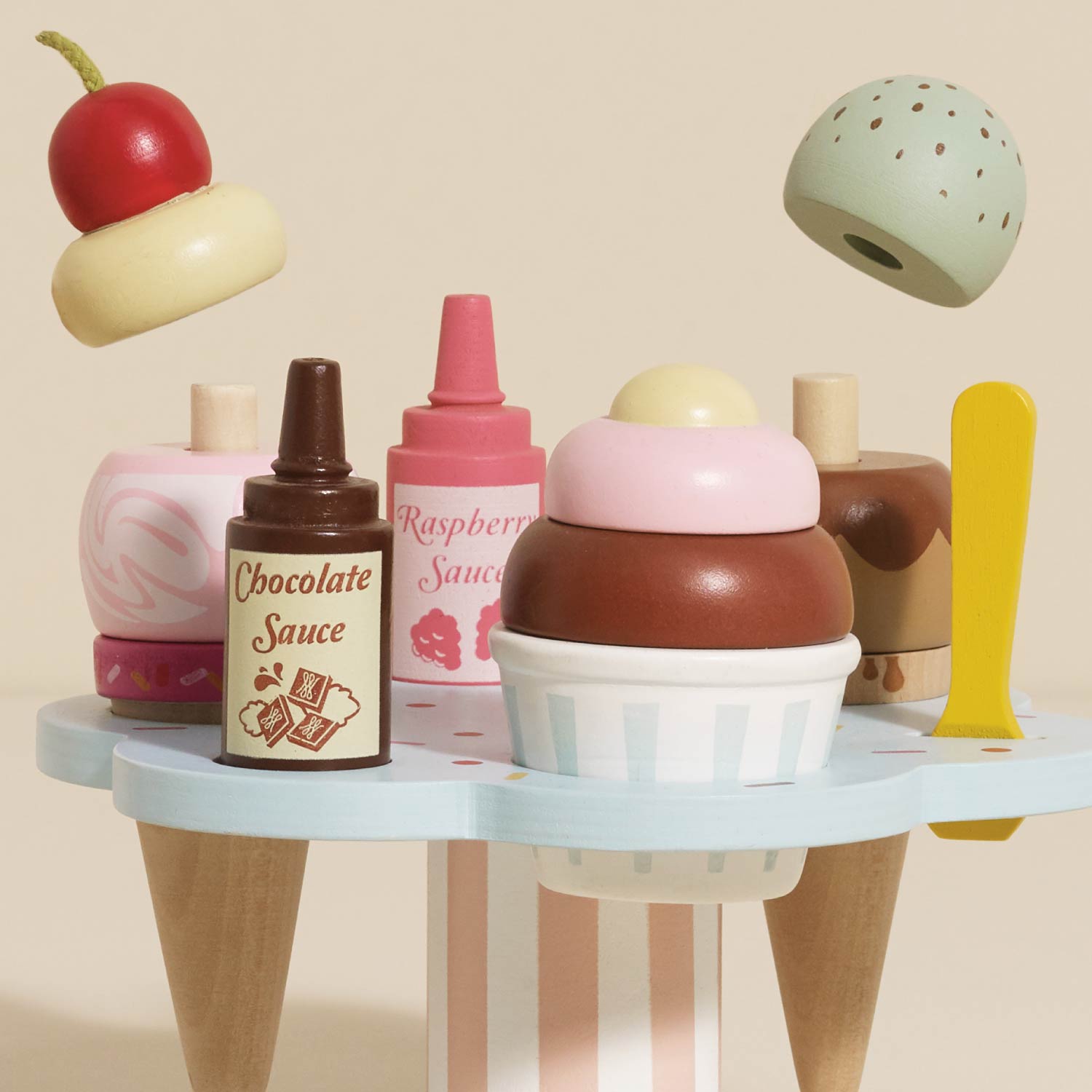 Wooden Ice Cream Stand & Toppings