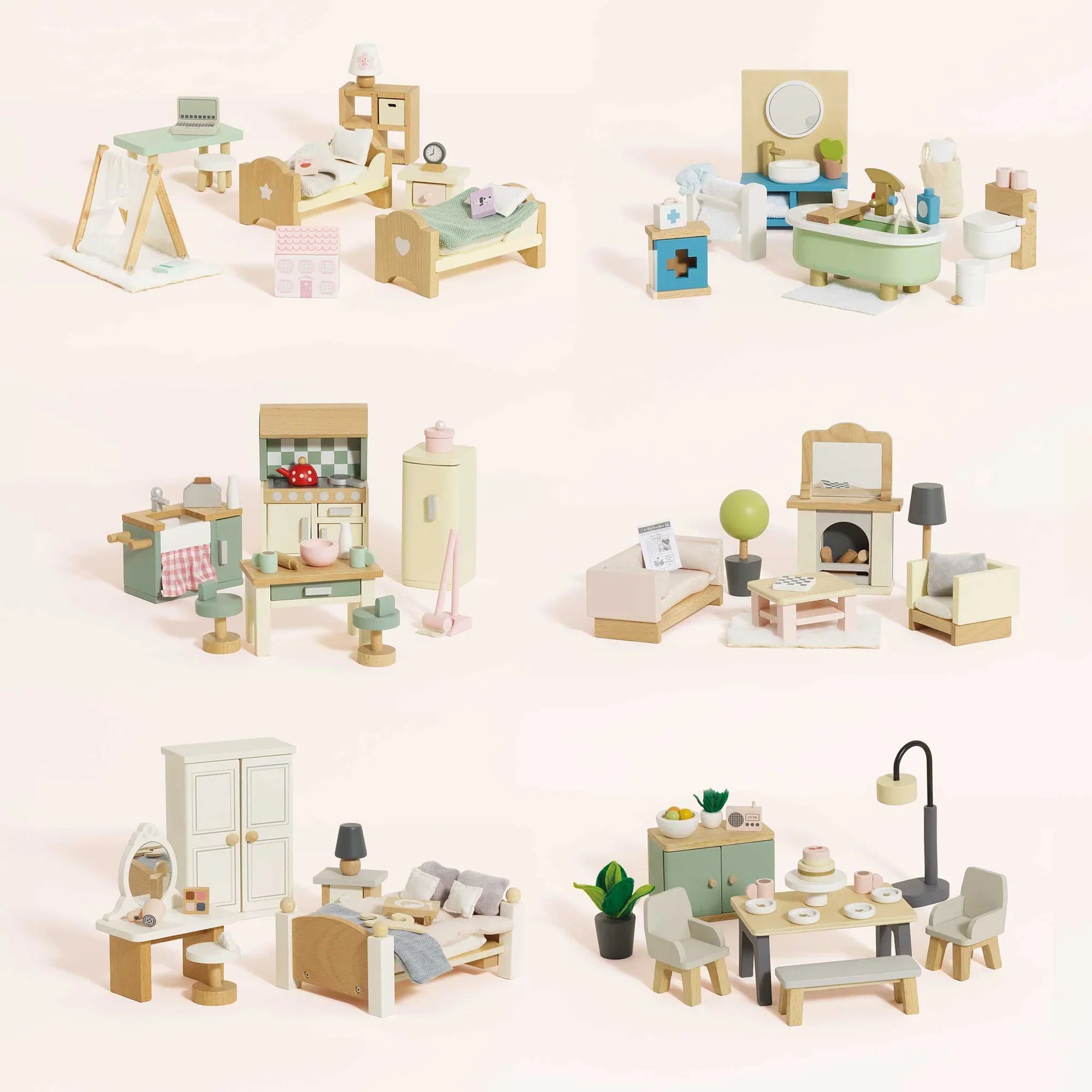 Wooden Doll House Furniture Complete Collection